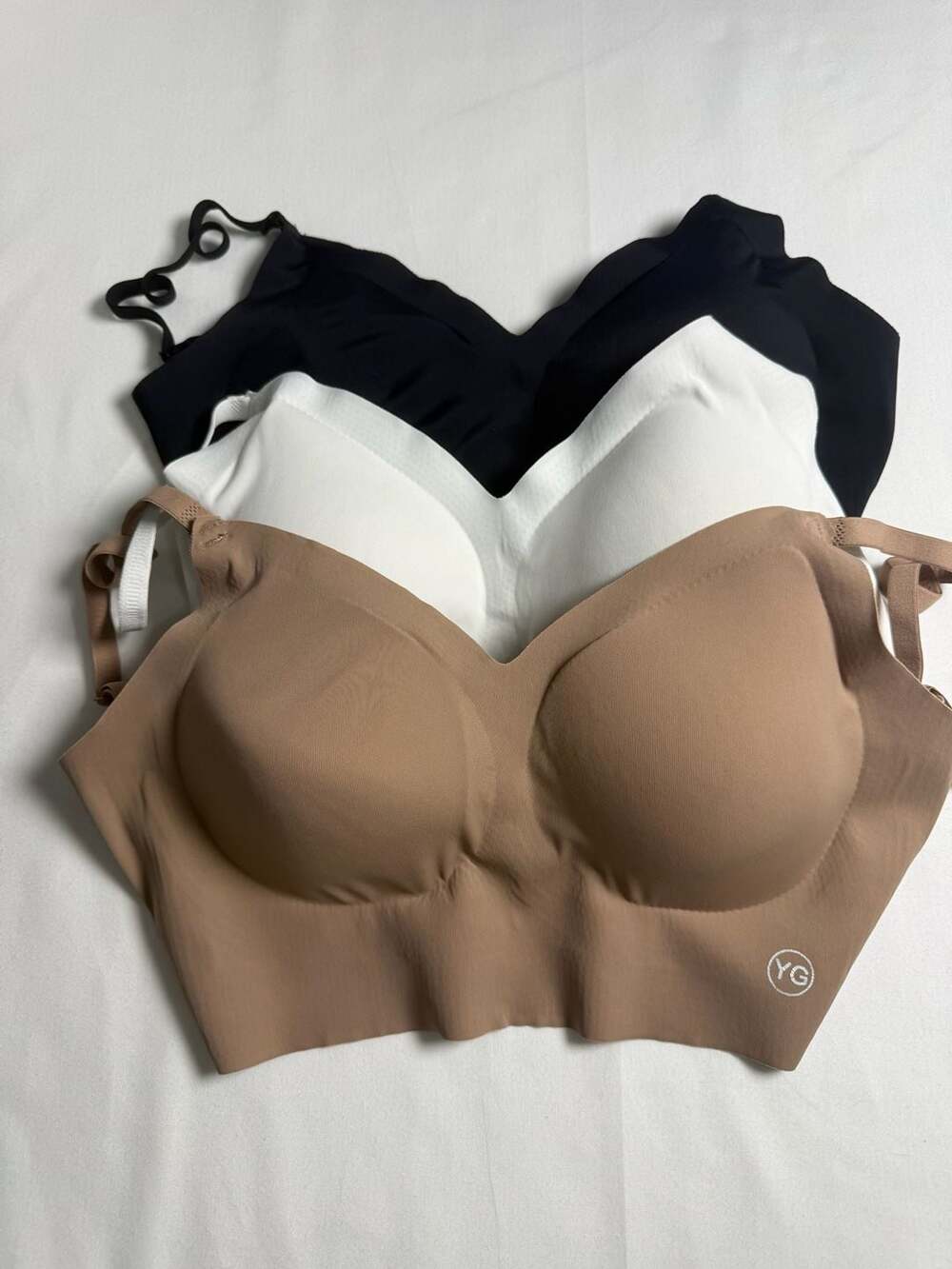 YG Seamless Wireless Bra Size S 3-Pack Black White Beige